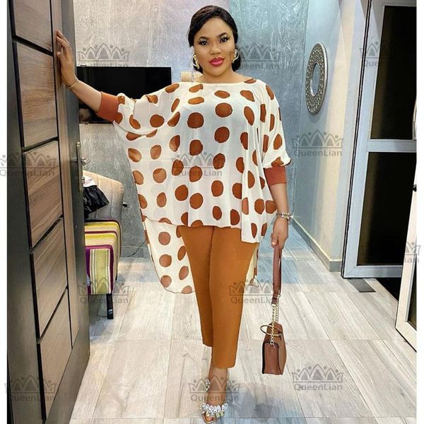 

women's two piece pants 2021 dashiki african fashion suit (dress and trousers)bat sleeve super elastic for lady, White