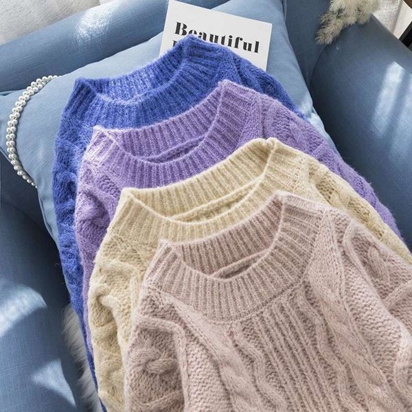 

fashion purple thickened twist winter lazy wind autumn and pullover women's korean version solid color outerwear sweater luxury, White;black