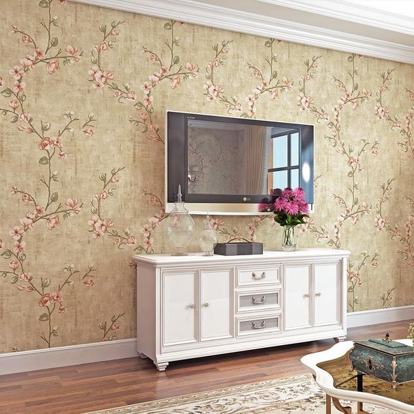 

retro american garden vine flower non woven fabric 3d wallpaper bedroom living room wallpaper ab with u89