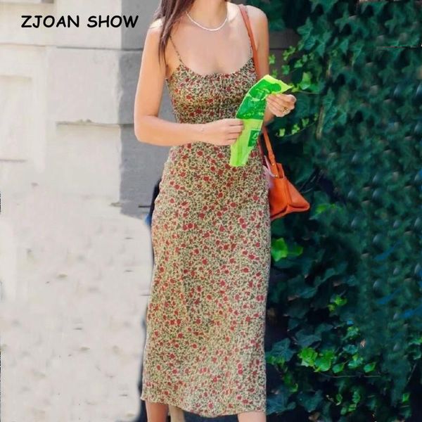 

casual dresses 2021 bohemian brown floral print backless sling dress summer holiday woman adjust spaghetti strap beach vestidos, Black;gray