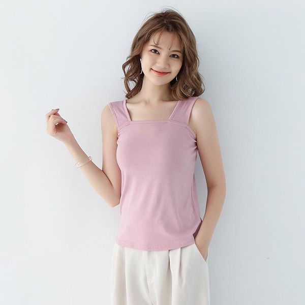 

women's tanks & camis women solid color 100% cotton camisole female slash neck sleeveless ol elegant japan style simple basic slim vest, White