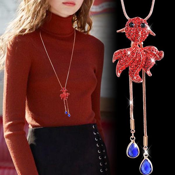 

pendant necklaces necklace red koi sweater chain long jewelry fashion chinese style women's accessories simple, Silver