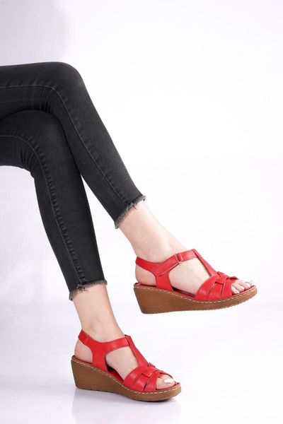 

sandals leather wedges red, Black