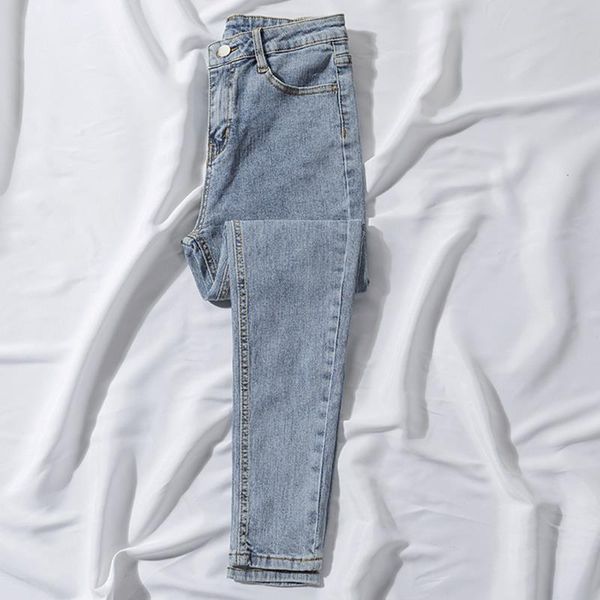 

women's jeans high-waisted light-coloured spring nine-cent slim pencil pants, Blue