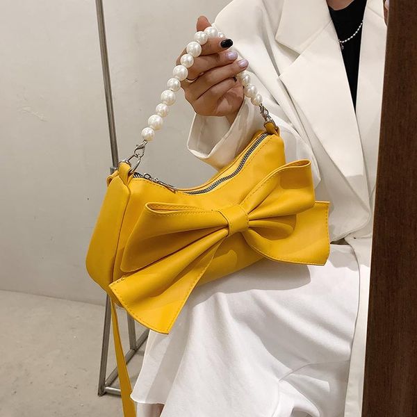

evening bags cute bow yellow bag female white shoulder pearl portable messenger crossbody for women purses and handbags