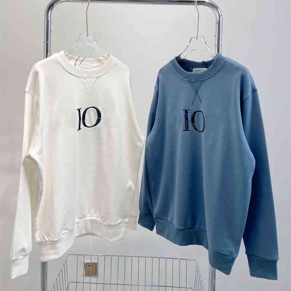 

2022 factory wholesale new embroidered letter simple sweater fog blue white crew neck couple pullover terry cotton long sleeved shirt qingda, Black