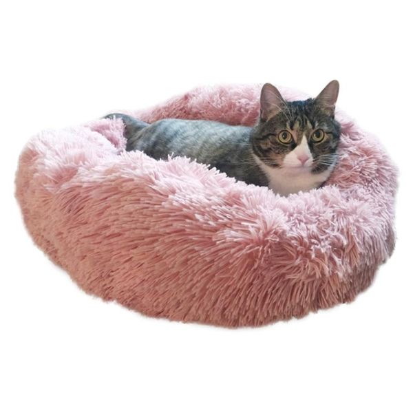 

luxury fluffy pet bed round cuddler plush cozy self-warming pet bed dog sleeping donut sofa for cats dogs