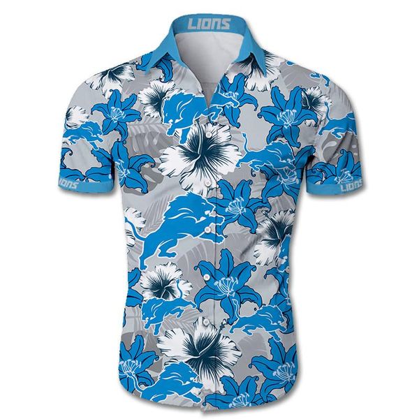

men's casual shirts 2021 detroit 3d lions floral short sleeve, White;black