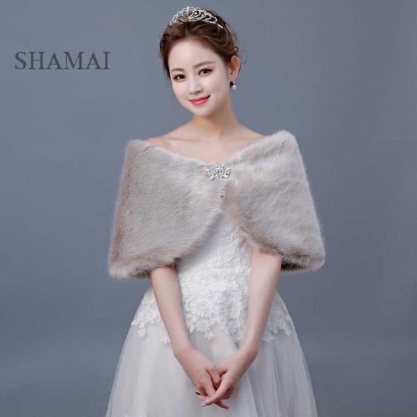 

wraps & jackets shamai gray winter faux fur bridal jacket warm boleros wedding bride cape shawl, White
