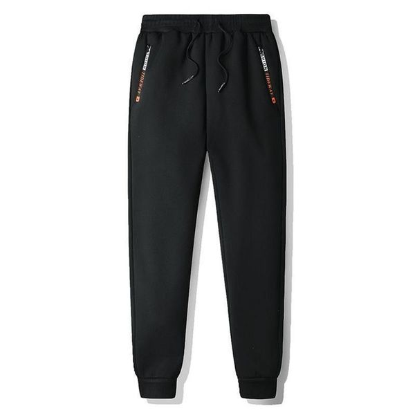 

men's pants winter men fur lined joggers thick sweatpants drawstring trousers fleece running warm plus size, Black