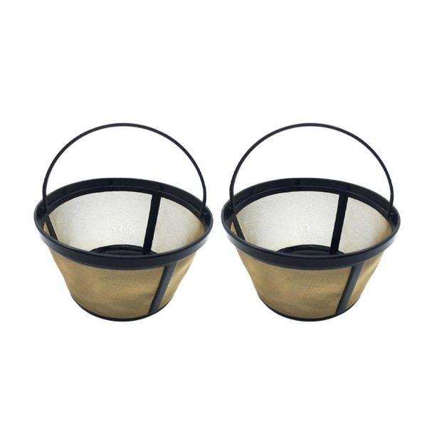 

coffee filters 2pcs bucket shape filter reusable mesh basket (golden)