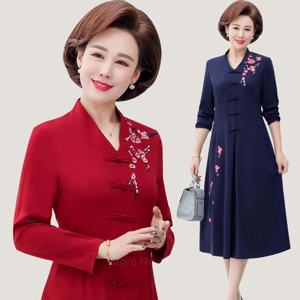 

ethnic clothing chinese traditional style eveing dress for women qipao cheongsam flower embroidery long sleeve elegant woman lady aodai, Red