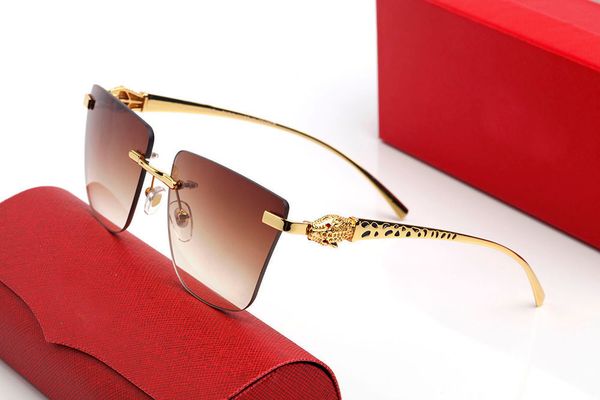 

Oversized Sunglasses For Mens Women Unisex Leopard Gold Metal Fashion Rimless Designer Driving Goggle Buffalo Horn Sun glasses with boxes accessories Lunettes