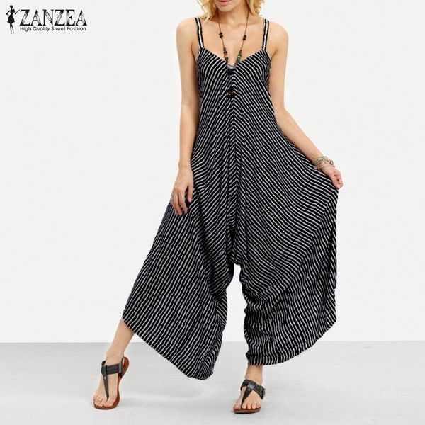 

women's jumpsuits & rompers zanzea 2021 womens jumpsuit strapless casual loose striped playsuits beach wear backless summer overalls pl, Black;white