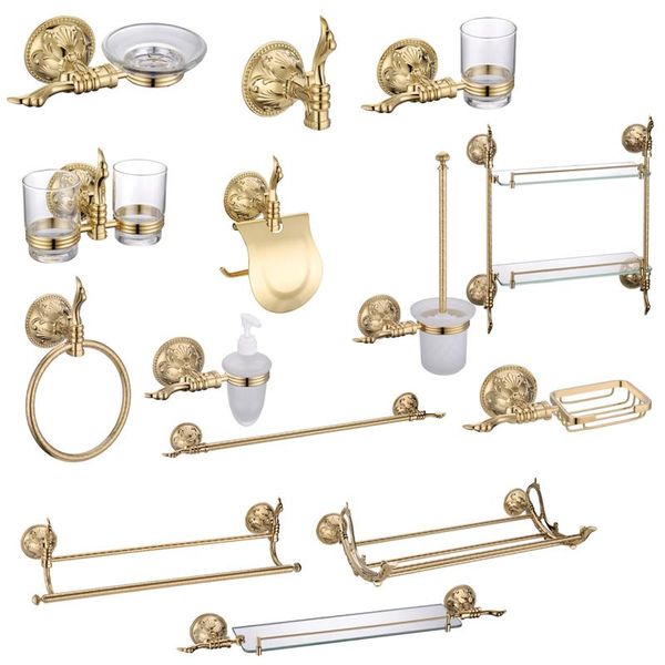

bath accessory set gold luxury bathroom hardware european-style classical gold-plated towel rack antique varved accessories
