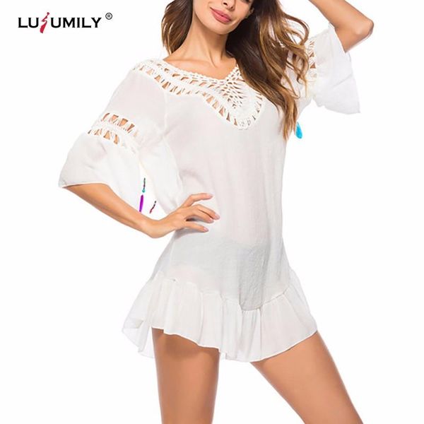 

women's swimwear lusumily summer hollow out women printed bikini cover up beachwear casual camisas femininas vintage kimono cardig, White;black