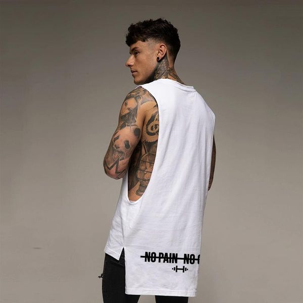 

men' tank muscleguys gym clothing fitness men extend cut off dropped armholes sports vest bodybuilding workout sleeveless shirt, White;black