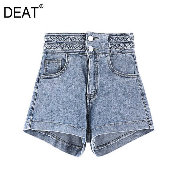 

[deat] summer fashion short pants solid color high waist loose personality women straight denim shorts 13c755 210527, White;black