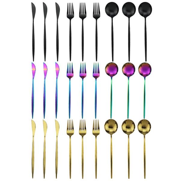

dinnerware sets 3pcs/set gold set rainbow flatware stainless steel cutlery knife fork spoon silverware home tableware