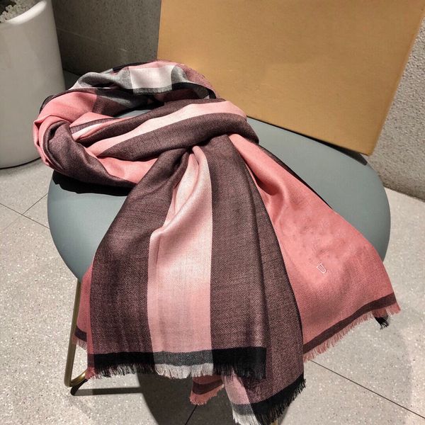 

2021 autumn and winter thin scarves pure cashmere striped scarves luxury designer classic style scarves for women, Blue;gray