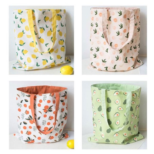 

fabric double-sided dual-use hand bag cotton and linen pocket handbag shopping bag storage grocery