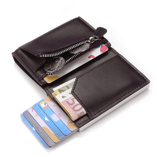 

wallets yambuto pu leather men women smart wallet automatic fashion coin purse rfid aluminum box anti-theft card holder slim case, Red;black
