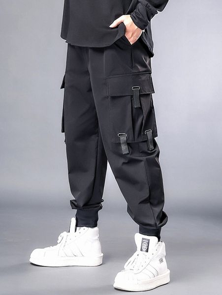 

romwe guys patched pocket cargo pants y6ir#, Black