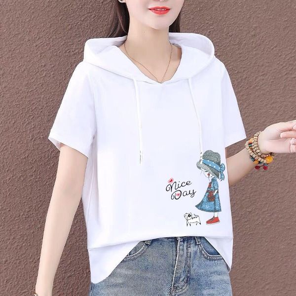 

printed white cotton short sleeve sweater large women's 2021 summer korean loose b with t-shirt, Black