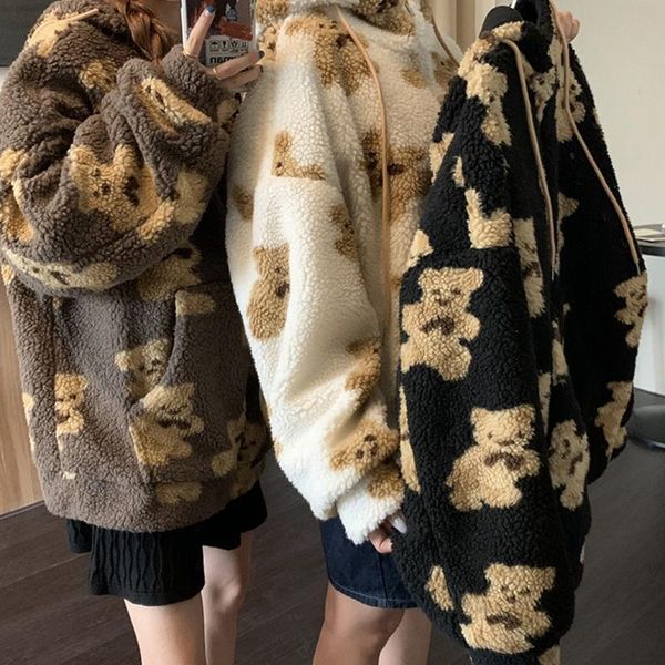 

women's jackets women hoodies zipper teddy coat harajuku loose kawaii clothes womens korea sweatshirt oversized hoodie, Black;brown