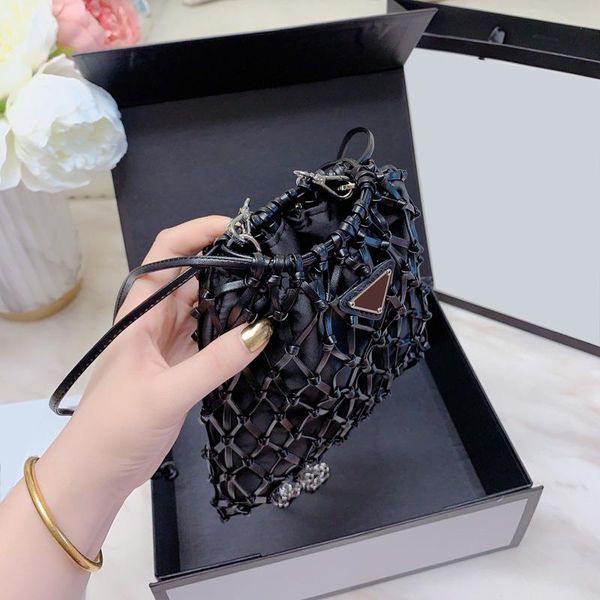 

bag mesh shopping bag nylon body shoulder cross hollow totes chain out large wallet bags shipping bags quilted xchfu, Red;black