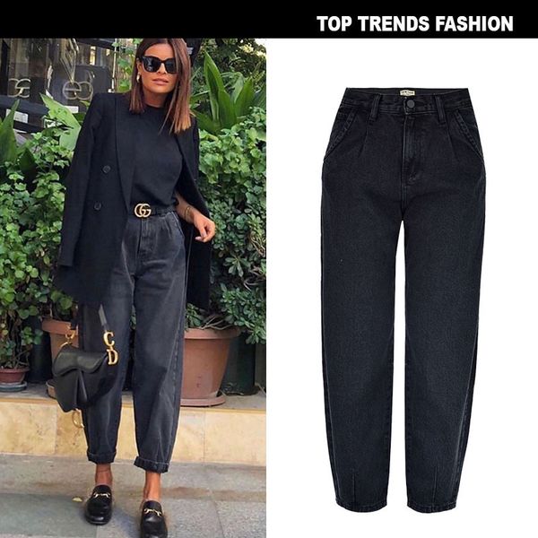 

women's high waist loose denim pants harlan baggy autumn winter ins street, Blue