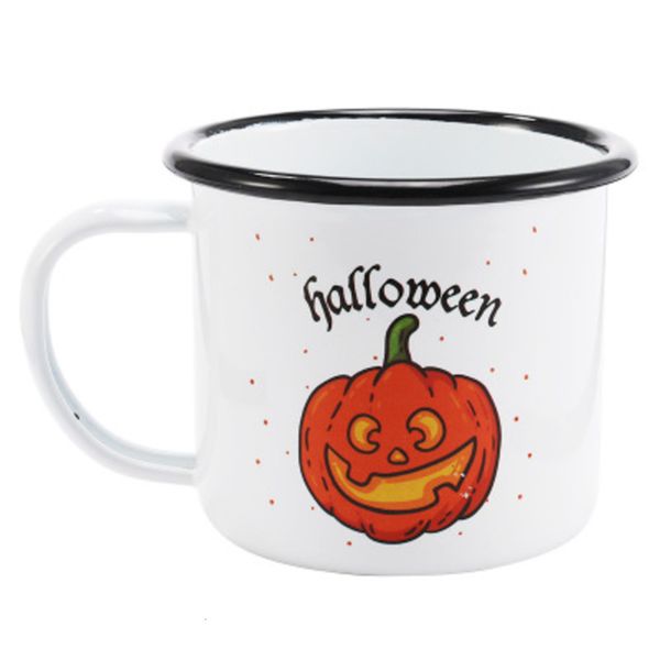

simple black edge enamel cup, custom-made halloween pumpkin milk mug, home office coffee mug