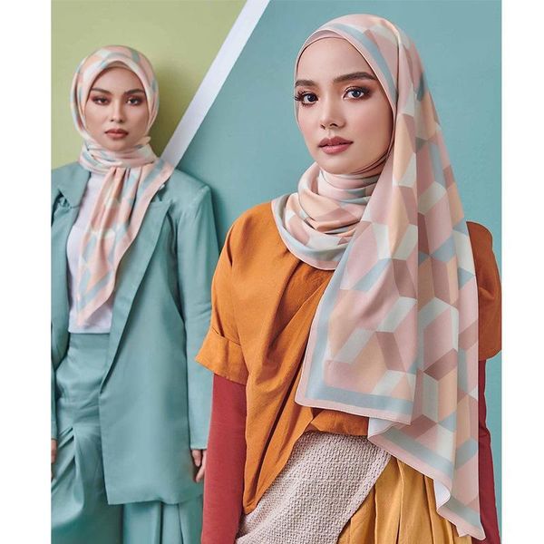 

scarves 2021 arrival women printed satin polyestor hijabs shawls trendy colorful long headband scarf fj054, Blue;gray