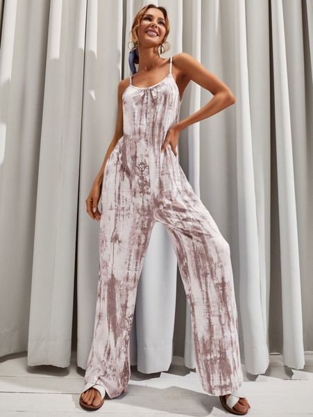 

luukse tie dye low back wide leg slip jumpsuit w5ql#, White