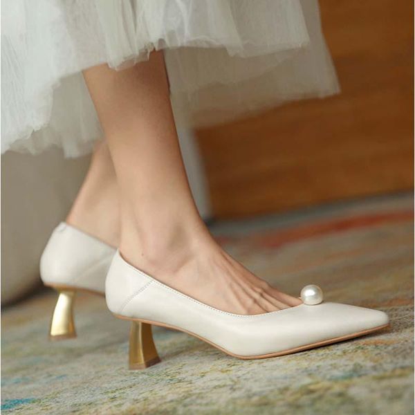 

dress shoes high heels women winter brand pearl fashion point toe thin soft autumn female wedding pumps, Black