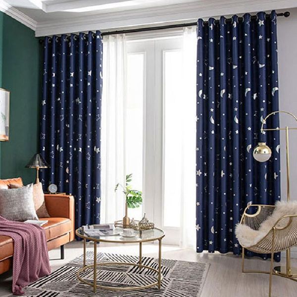 

curtain & drapes star moon full blackout bedroom heat insulation voile home decor hollow thermal insulated window curtains