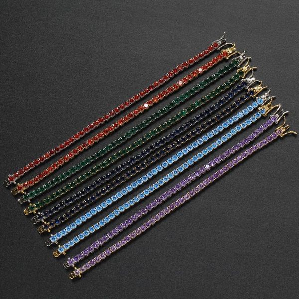 

link, chain 4mm colourful brass cz tennis bracelets with red purple blue or green stone for men and women party gift bb202-6, Black