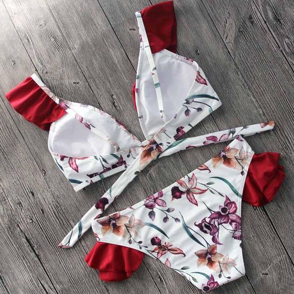 

women floral print ruffle bikini set swimsuit bathing suit swimwear summer beach wear ena88