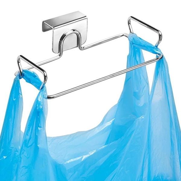 

hooks & rails kitchen trash rack cabinet door garbage bags holder stainless steel closet storage