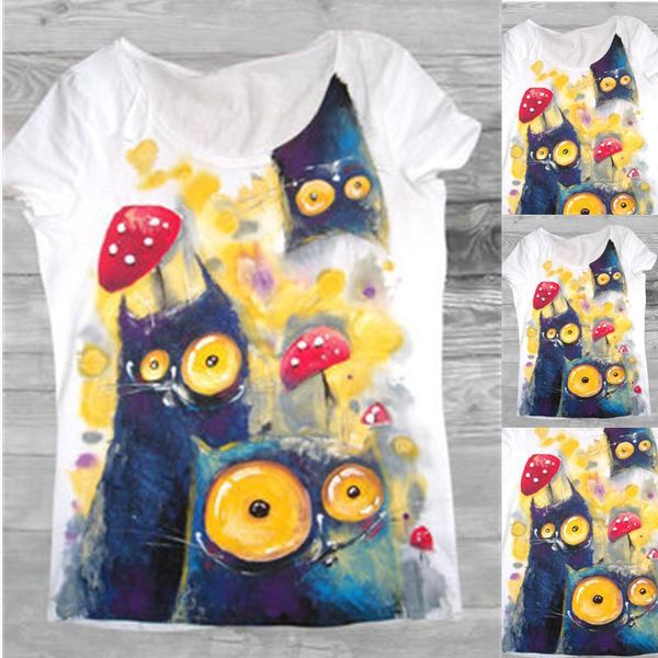 

women's t-shirt 021 summer loose large size printed round neck short sleeve, White