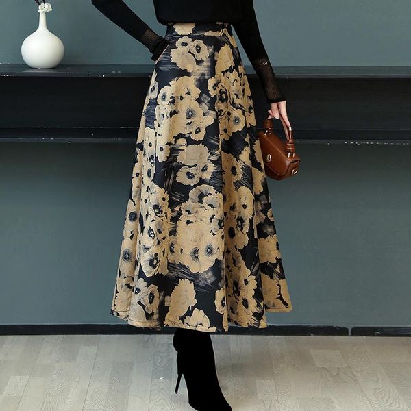 

skirts woolen cloth posed bitter fleabane skirt printed pleated restoring ancient ways is a dance, Black