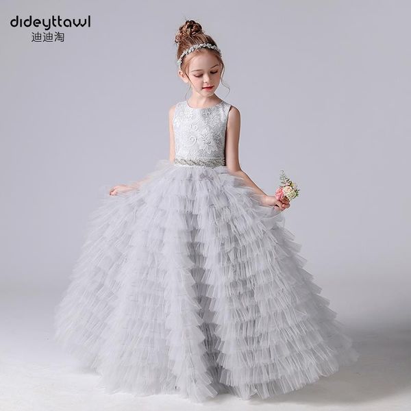 

girl's dresses 2021 kids pageant gray ball gown beaded straps handmade pleated blue organza prom flower girls dress for wedding, Red;yellow