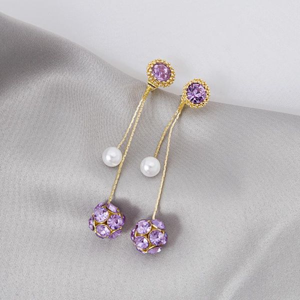 

dangle & chandelier s925 purple pearl tassel earrings 2021 zircon ball, Silver