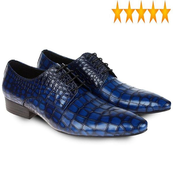 

dress shoes fashion mens genuine leather sales blue male brogue party zapatos pointed toe business work formal footwear, Black