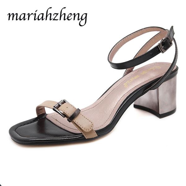 

dress shoes meriahzheng 6cm 2021 summer one-line buckle chunky heel open-toe sandals breathable non-slip high-heeled women's tws, Black