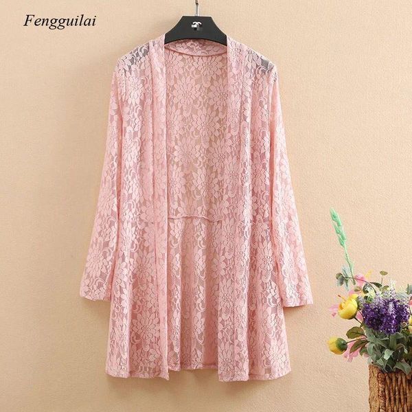 

women's jackets lace cardigan women fashion plus size coats summer anti-uv long sleeve coat female elegant slim jacket womens, Black;brown