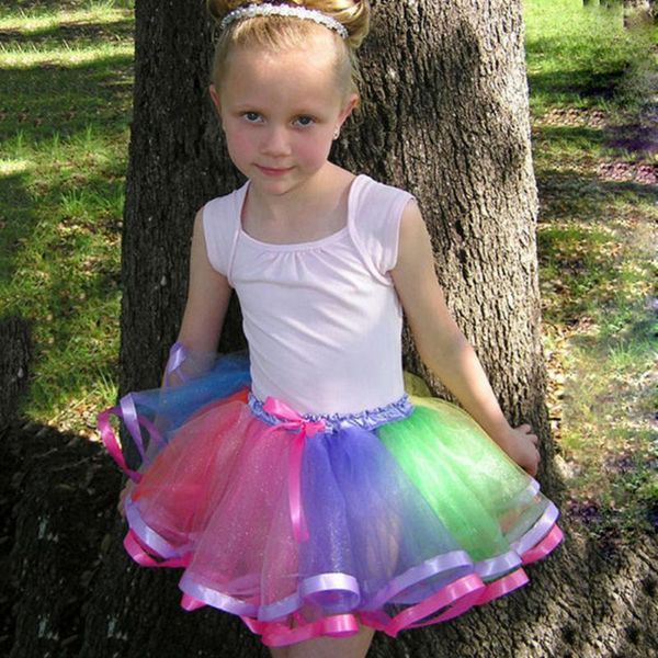 

skirts 5pcs girls rainbow ribbon lined tutu kids 3layer tulle pettiskirts ballet underskirts tutus with bow children party skirt, Blue