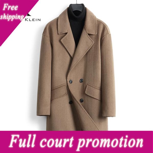 

men's wool & blends men coat long woolen blend 2021 winter jacket 8835, Black