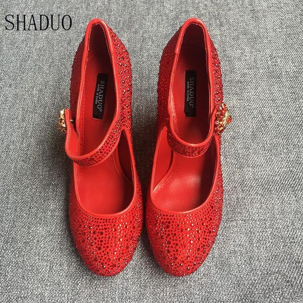 

shaduo women diamond crystal shoes round head shallow mouth single wedding high heels party garden dress1, Black