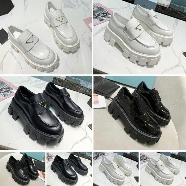 

designer boots shoes soft cowhide loafers rubber platform sneakers black shiny leather slipper chunky round head sneaker thick bottom shoe